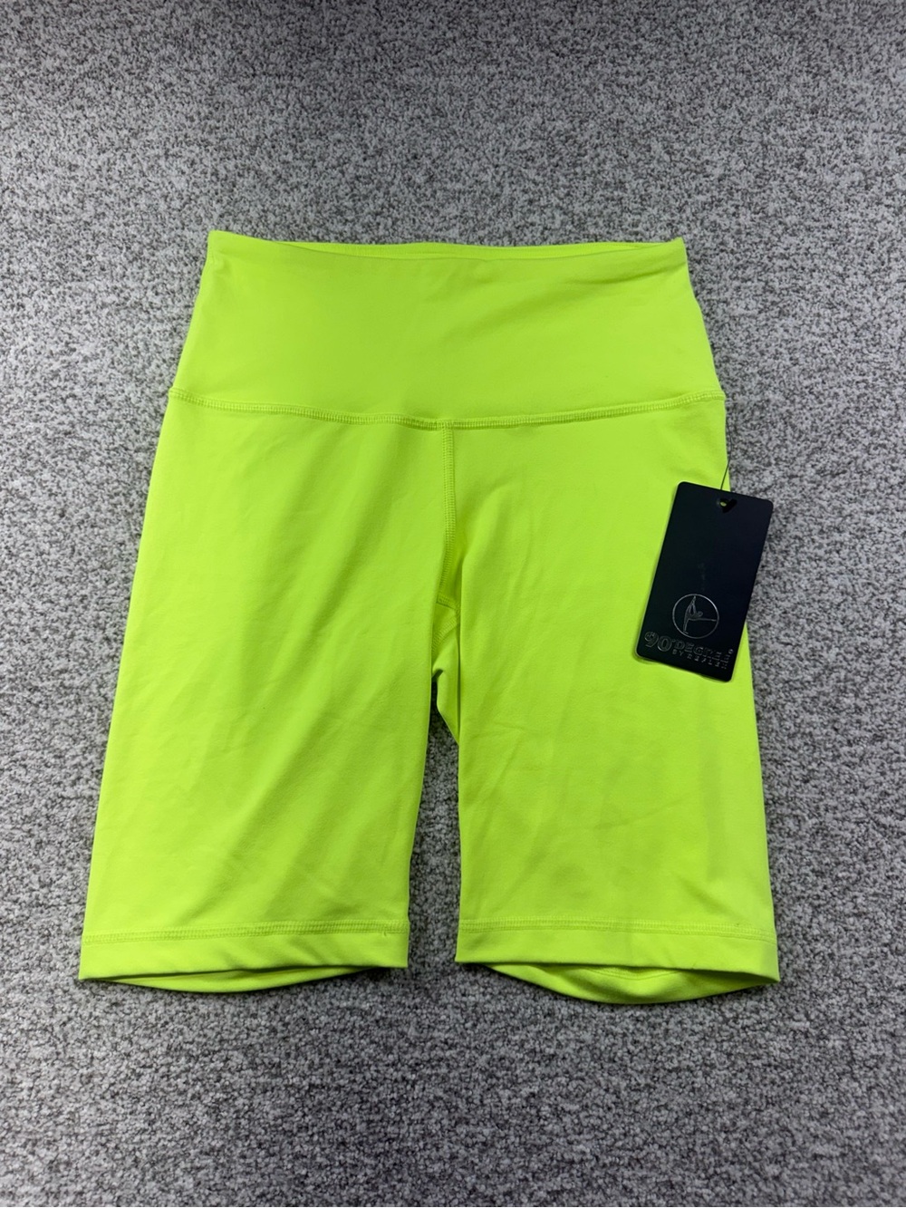 NWT Women's 90 Degree by Reflex Neon Yellow Green 9 Inch Biker‎ Shorts Size S